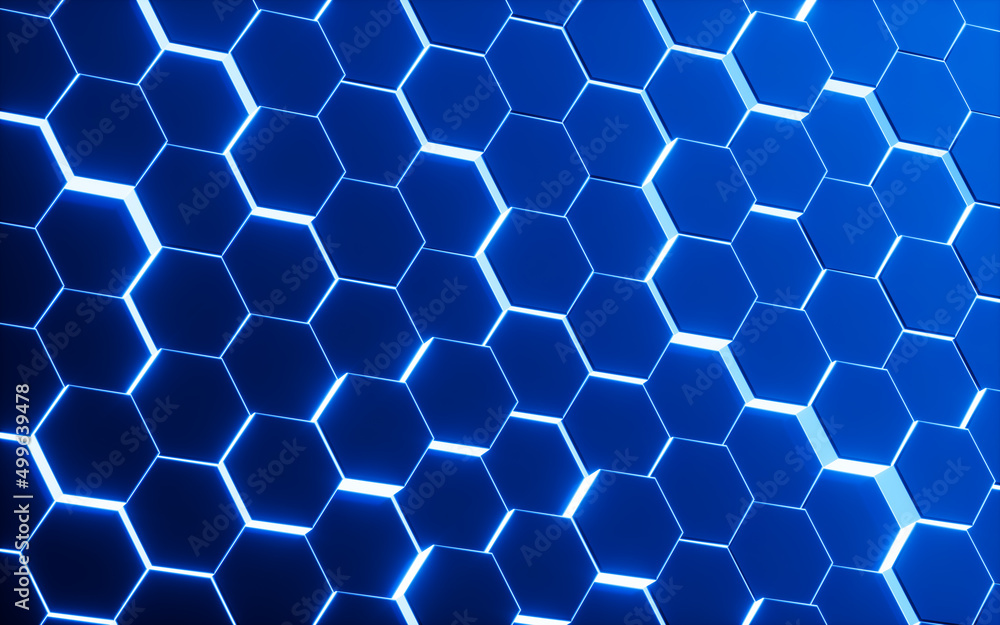Poster glowing hexagonal background, 3d rendering.
