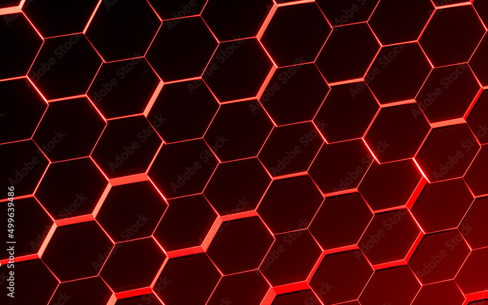 Poster glowing hexagonal background, 3d rendering.