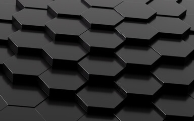 Black hexagonal background, 3d rendering.