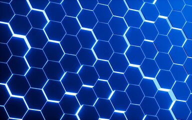 Glowing hexagonal background, 3d rendering.