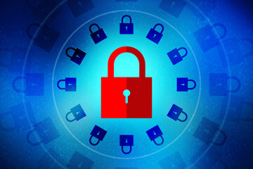 2d illustration Safety concept: Closed Padlock on digital background
