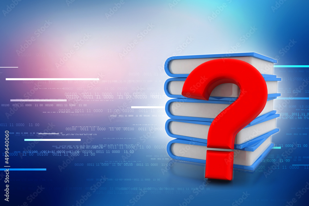 Poster 3d rendering books with question mark symbol