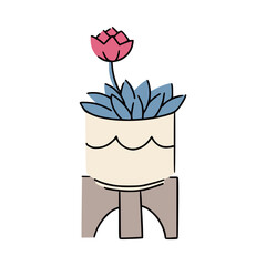 Cute houseplant succulent with flower in modern pot for scandi interior. Great for web design, instructions, cards and apps.