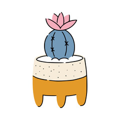 Cute cactus with flower in modern  pot with legs for scandi interior. Great for web design, instructions, cards and apps.