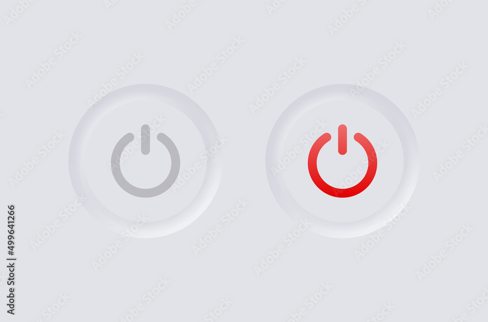 Fototapete 3d power icon button with white neumorphism buttons design. switch turn on off icons buttons. blue red buttons - ui buttons interface
