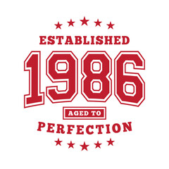 Fototapeta premium Established 1986. Aged to perfection. Authentic T-Shirt Design. Vector and Illustration. 