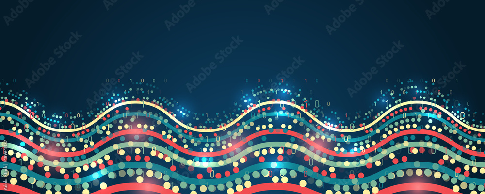 Leinwandbilder Visualization of a large amount of data. Abstract transformation of information. Processing sorting data fragmentation. Business analytics. The flow of information in the form of waves and particles