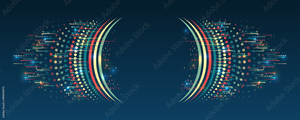 Aufkleber Processing sorting data fragmentation. Business analytics. The flow of information in the form of waves and particles. Visualization of a large amount of data. Abstract transformation of information.