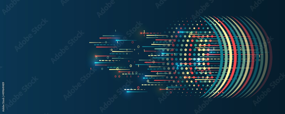 Aufkleber Abstract transformation of information. Processing sorting data fragmentation. Business analytics. The flow of information in the form of waves and particles. Visualization of a large amount of data.