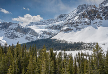 Winter view of Crowfoot Glacier at Bow Lake in Banff National Park