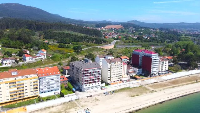 Aerial view of the buildings in the "La Concha" beach in Villagarcia de Arousa.