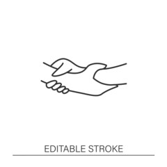 Obraz premium Collaboration line icon. Handshake. Partners help and support each other. Business process. Economy concept. Isolated vector illustration. Editable stroke