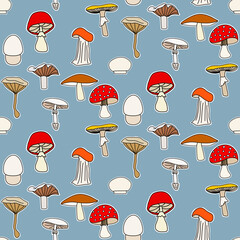 Vector seamless half-drop pattern, with mushrooms