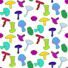 Vector seamless half-drop pattern, with mushrooms
