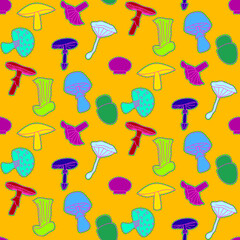 Vector seamless half-drop pattern, with mushrooms