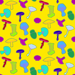 Vector seamless half-drop pattern, with mushrooms
