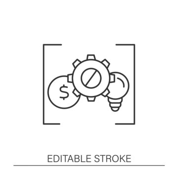  Limited actions line icon. Financial business management. Cogwheel and important settings. Business process. Economy concept. Isolated vector illustration. Editable stroke