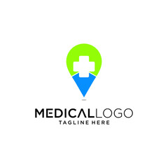 Medical pharmacy logo design vector location