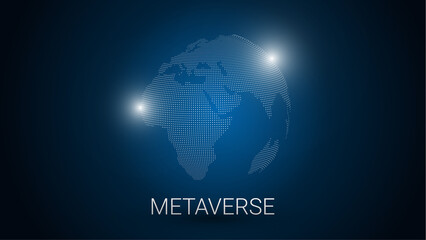 Globe of glowing white dots on a dark background. Planet. Future Metaverse. 3d vector