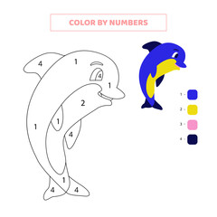 Obraz premium Color cute dolphin by numbers. Game for kids.