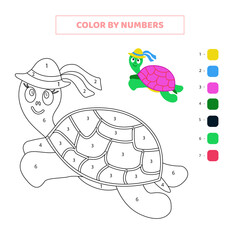 Color cute turtle by numbers. Game for kids.