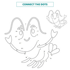 Connect the dots for the shrimp. Game for kids.
