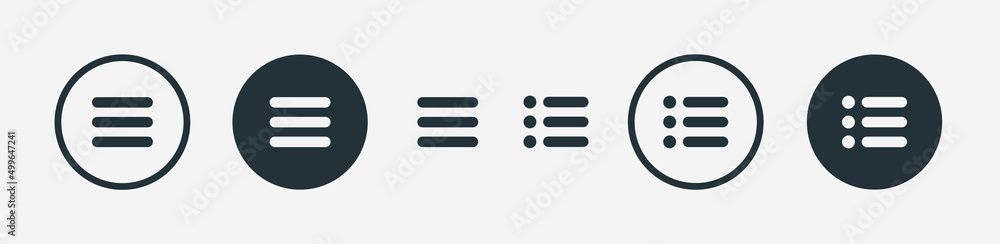 Poster Website navigation hamburger menu icons set. Flat website menu icons with rounded and sharp edges. Mobile app menu icons vector set of UI UX design elements. App burger icons. Stock vector EPS10.