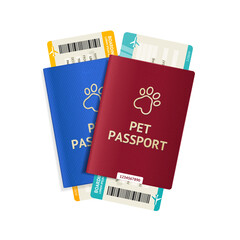 Realistic Detailed 3d Pet Passport and Ticket Set. Vector - 499647416