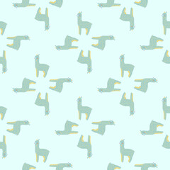 Cheerful alpaca seamless pattern. Background with funny llama in doodle style for fabric.