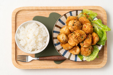 Deep fried cuttlefish ball with salted egg yolk coating