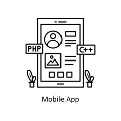 Mobile App vector Outline Icon Design illustration. Mobile Marketing Symbol on White background EPS 10