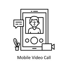 Mobile Video Call vector Outline Icon Design illustration. Mobile Marketing Symbol on White background EPS 10