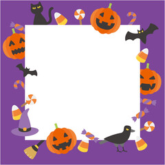 Decorated background frame for Halloween. Vector illustration for postcards, banners and posters.(Square,Purple version)
