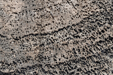 Close-up of rough limestone surface. Shell rock coquina texture. Natural background.