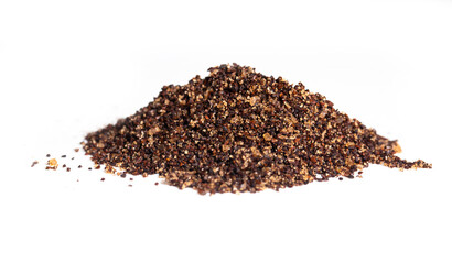 Coffee scrub for face and body texture close-up on a white background. Salt scrub with coffee and coconut. Means for spa care.