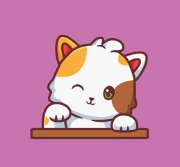 cute cat peeking. isolated cartoon animal illustration. Flat Style Sticker Icon Design Premium Logo vector. Mascot Character