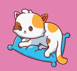Obraz na płótnie Canvas cute cat on the pillow for relaxation. isolated cartoon animal illustration. Flat Style Sticker Icon Design Premium Logo vector. Mascot Character