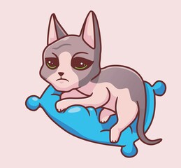 cute cat sphinx lying on pillow for sleep. isolated cartoon animal illustration. Flat Style Sticker Icon Design Premium Logo vector. Mascot Character