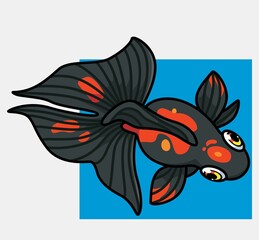 cute gold fish black from top. isolated cartoon animal illustration. Flat Style Sticker Icon Design Premium Logo vector. Mascot Character