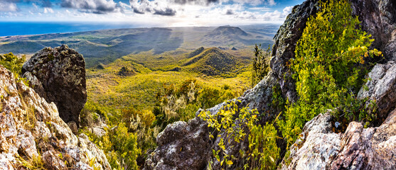 View from Mount Christoffel down to Christoffel National Park on the Caribbean island Curacao -...