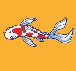 cute koi fish from top. isolated cartoon animal illustration. Flat Style Sticker Icon Design Premium Logo vector. Mascot Character