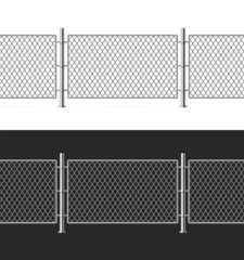 Realistic Detailed 3d Metal Fence Wire Mesh Set. Vector