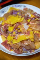 A fresh hot pot dish, fresh raw three yellow chicken