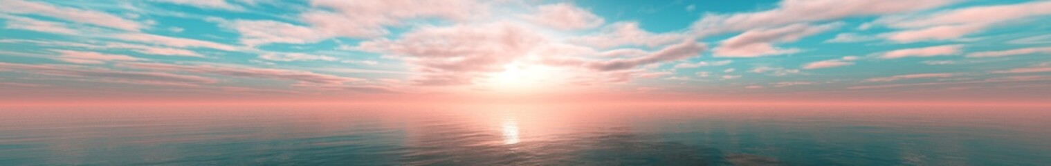 Naklejka na ściany i meble Sea sunset, ocean sunrise, sun over water surface, 3d rendering