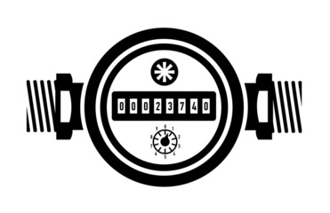 Water volume counter. Determination of the liquid passing through the pipe by means of a sensor. Digital control methods. Plumbing simple style black detailed logo icon vector illustration isolated