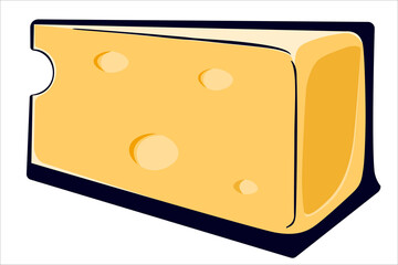 Triangular piece of aromatic cheese with round and oval holes