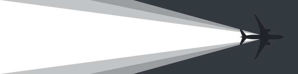 Airplane with a flight path. An airplane leaving a beam of light behind. Vector image