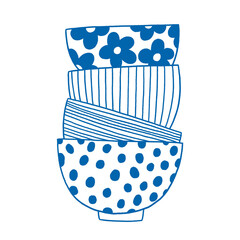 Traditional Japanese ceramic plates, vector illustration