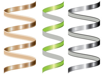 Shiny variations of regular decorative spirals ribbons. Isolated. Vector.Face ribbons in the hem have thin lines. Illustrations are vector and jpg.