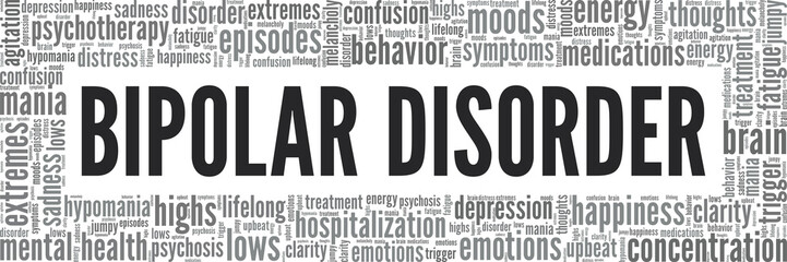 Bipolar Disorder conceptual vector illustration word cloud isolated on white background. - obrazy, fototapety, plakaty